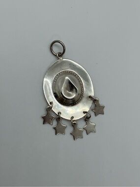 Vtg 925 Sterling Silver Cowboy Hat Star Dangles Pendant Western Southwestern